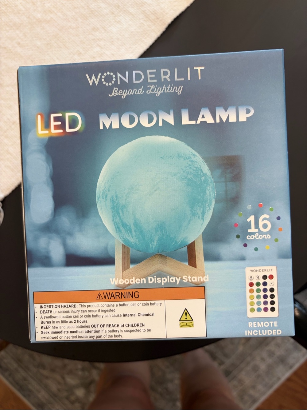 LED Moon Lamp in Blue with Wooden Stand
